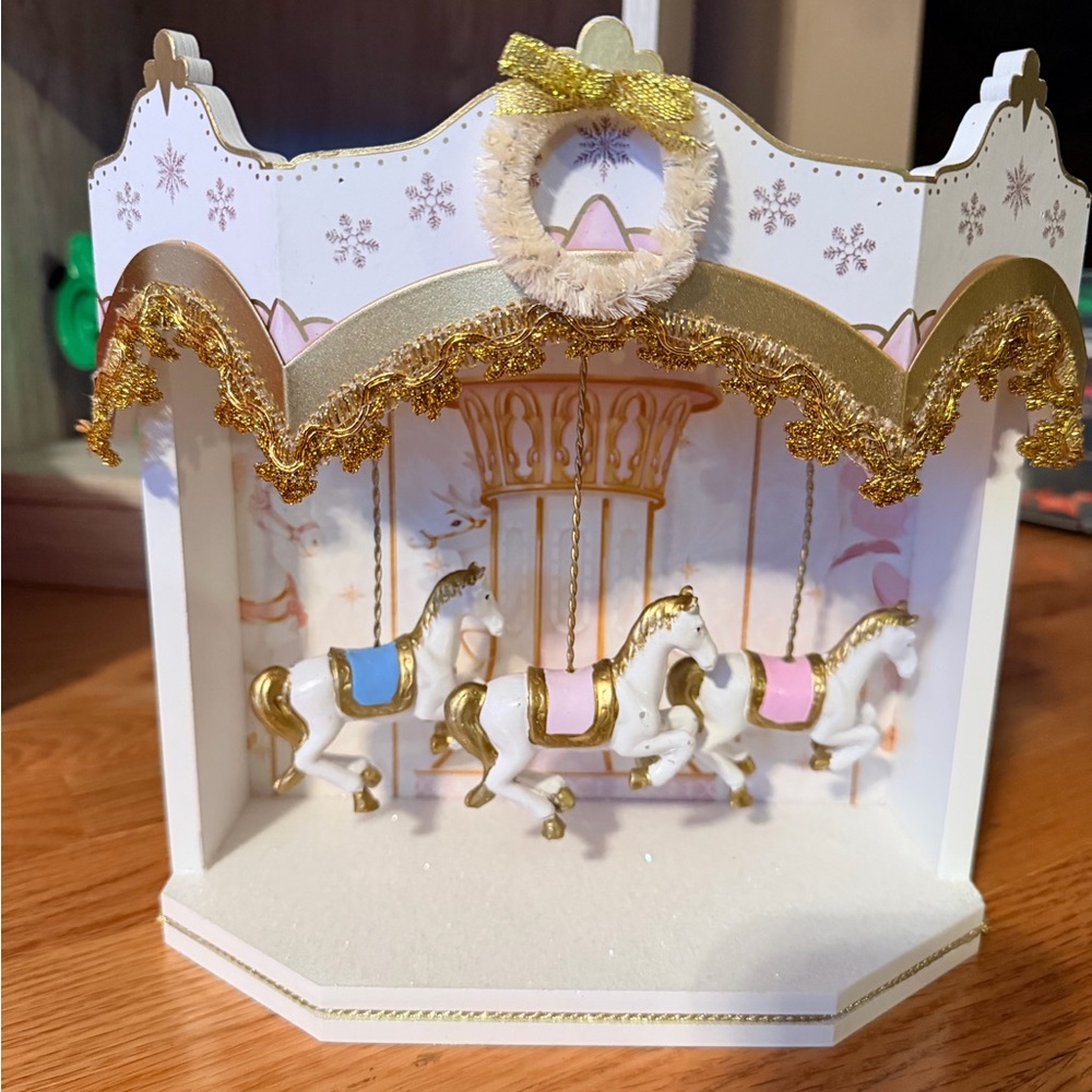 Frosted Fairytale Collection Gold and White Carousel Tabletop Decor